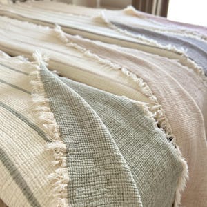 Striped Gauze Muslin Bedspread: Soft Cotton Rustic Throw Blanket