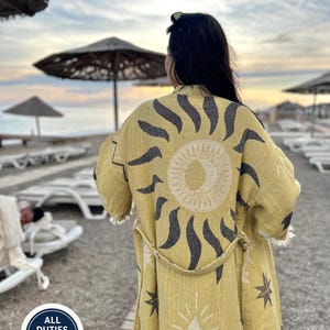 Sun & Moon jacquard mousseline kimono: handgeweven katoenen boho-gewaad