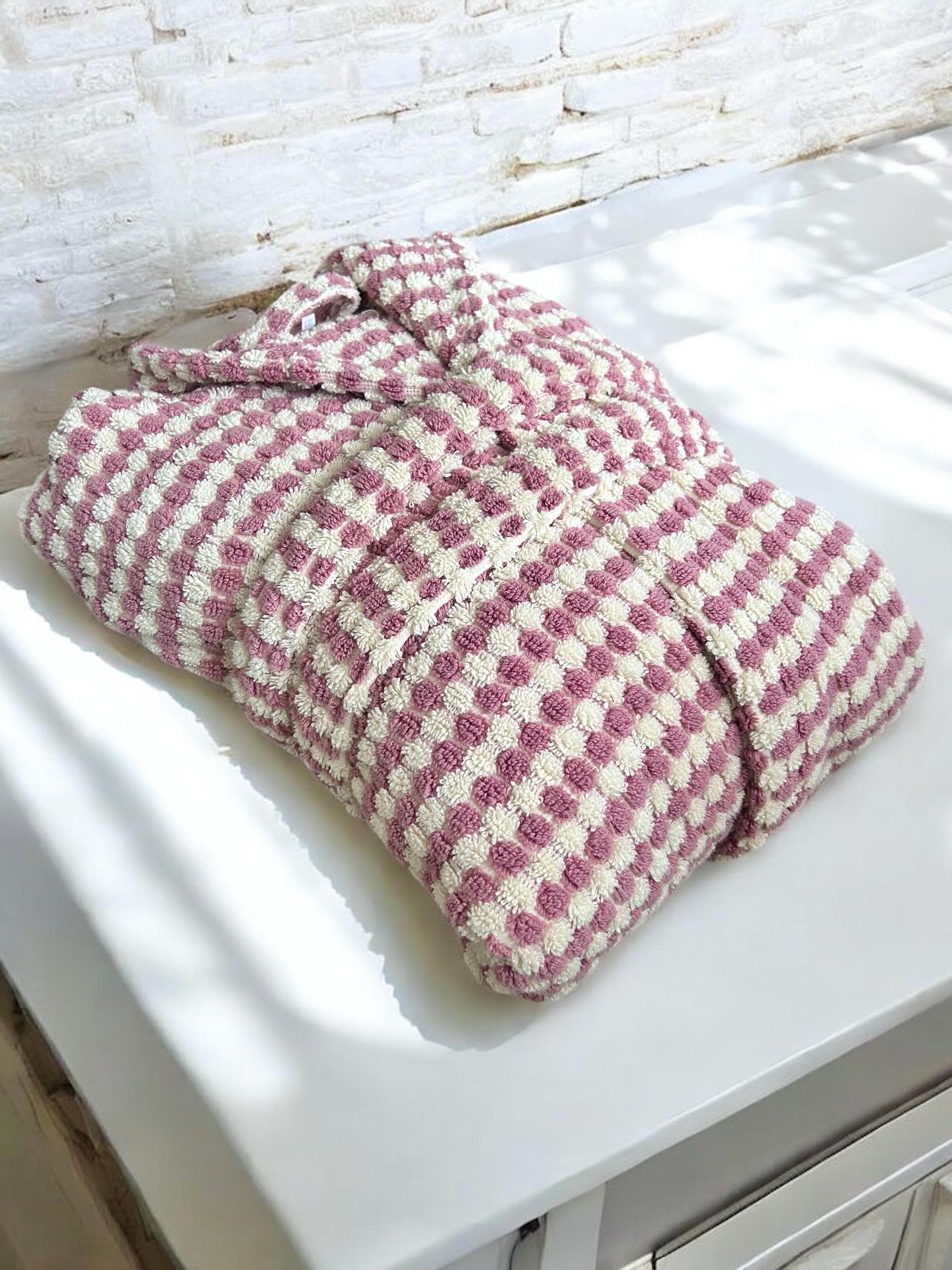 Dusty Rose Pink Hooded Turkish Bathrobe: Handwoven Organic Cotton Robe