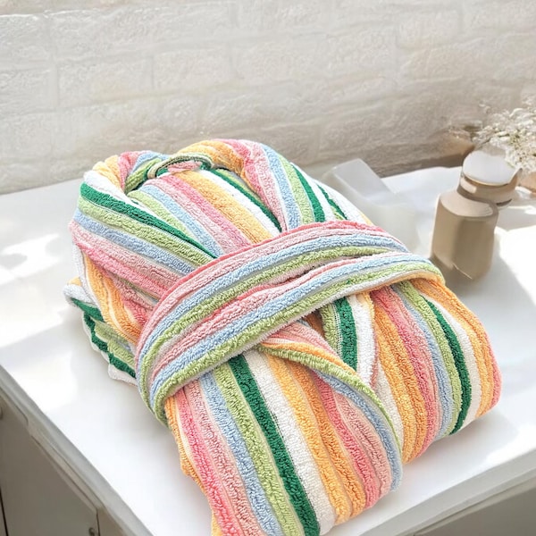 Striped Turkish Cotton Bathrobe: Handwoven Unisex Robe