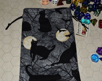 Black cats bats moon tarot rune dice bag