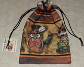Steampunk cat owl raven tarot rune dice bag