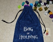 BAG of HOLDING Dungeons and Dragons game dice blue bag