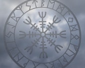 Viking helm of awe protection runes talisman etched glass vinyl decal