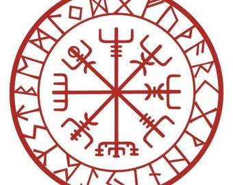 Viking protection runes vegvisir compass talisman red vinyl decal