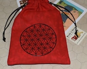 Flower of Life sacred geometry tarot dice red bag