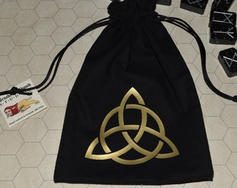 Celtic triquetra trinity knot dice black bag