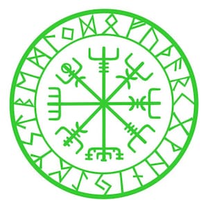 Viking protection runes vegvisir compass talisman lime green vinyl decal
