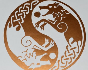 Viking wolf Skoll Hati yin yang copper vinyl decal