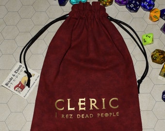 CLERIC Dungeons and Dragons game red dice bag