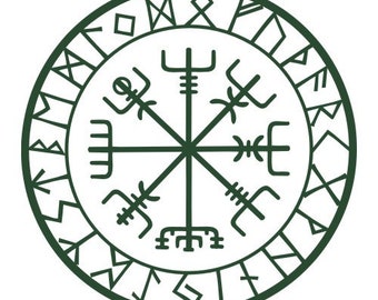 vegvisir Viking  compass protection runes talisman dark green vinyl decal