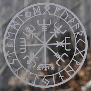 Viking protection runes vegvisir compass talisman etched glass vinyl decal