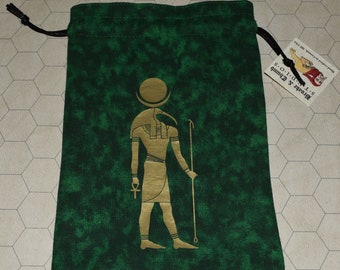 Egyptian Thoth ankh tarot dice green bag