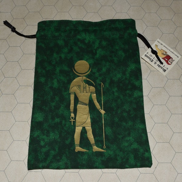 Egyptian Thoth ankh tarot dice green bag