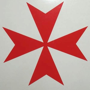May include: A red Maltese cross on a white background.