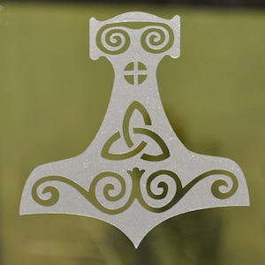 Etched glass Viking mjolnir Thor&#39;s hammer vinyl decal