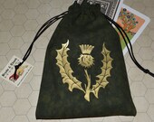 Scottish thistle tarot rune dice green bag