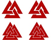 Viking valknut SET of 4 red vinyl decals