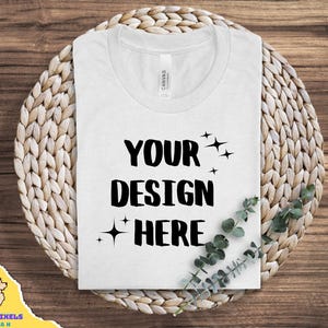 Bella Canvas 3001 White T-Shirt Mockup: Boho Flat Lay (Digital Download)