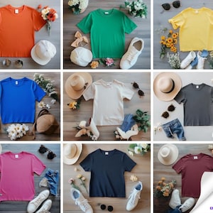 Bella Canvas 3001 T-Shirt Mockup Bundle: 32 Colors, Flat Lay (Print On Demand)