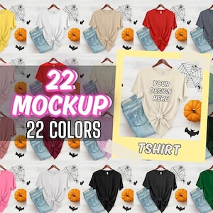 Bella Canvas 3001 Halloween Hanging T-Shirt Mockup Bundle | Spooky & Trendy Tee Display | High-Resolution Apparel  | Instant Download