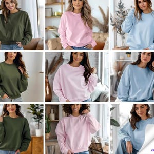 Gildan 18000 Sweatshirt Mockup Bundle: Real Model, Comfy Colors (Instant Download)