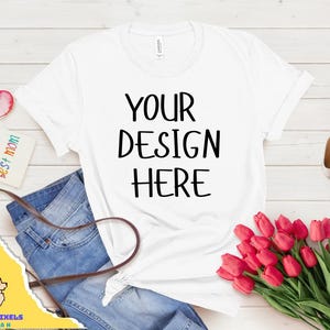 White Bella Canvas 3001 T-Shirt Mockup: Modern Flatlay (Digital Download)