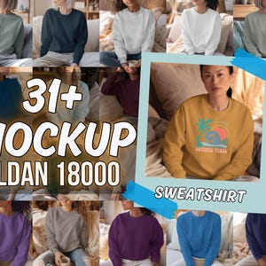 Gildan 18000 Sweatshirt Mockup Bundle: Real Model, High-Res (Digital Download