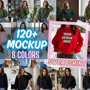 Gildan 18000 Sweatshirt Mockup Bundle: Real Model, Comfy Colors (Instant Download)