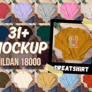 Gildan 18000 Sweatshirt Mockup Bundle: Flat Lay Mock Ups (Digital Download