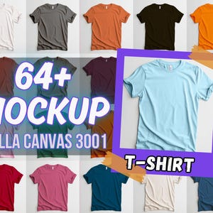 Bella Canvas 3001 Mockup Mega Bundle Mockup, Bella Canvas 3001 Flat Lay Mockup, Bella Canvas 3001 T-Shirt Mockup Bundle, All Colors Included