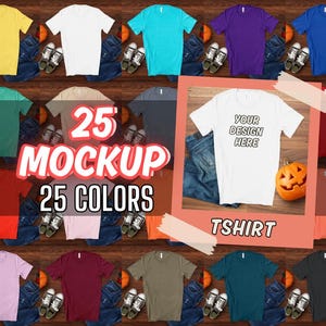 Bella Canvas 3001 Halloween T-Shirt Mockup Bundle | Spooky Aesthetic Flat Lay Tees | High-Quality Apparel Mockups | Instant Download | POD