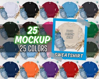 Gildan 18000 Sweatshirt Mockup Bundle: Gefaltet Flat Lay (25 Farben)