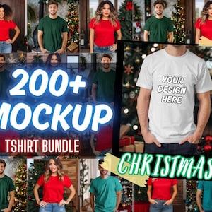 Christmas T-Shirt Mockup Bundle: Bella Canvas 3100 & Gildan 18000 (Commercial Use)