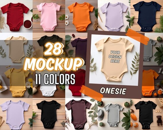 Bella Canvas 100B Flatlay Baby Onesie Mockup Bundle Boho Romper