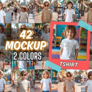 Bella Canvas 3001Y Youth T-Shirt Mockup Bundle | 2 Classic Colors | High-Resolution Flat Lay Mockups | Instant Download  | Print On Demand