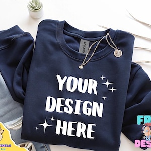 Gildan 18000 Flat lay Mockup, Navy 18000 Mockup, Sweatshirt Mockup, Gildan Crewneck Mockup, Navy Heavy Blend Sweater, G18000 Navy Mockup
