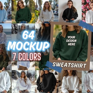 Gildan 18000 Sweatshirt Mockup Bundle: Print On Demand (Instant Download)