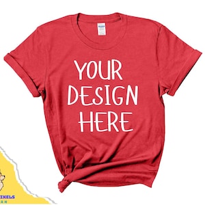 Gildan 64000 Heather Red T-Shirt Mockup: Unisex Flat Lay (Digital Download)
