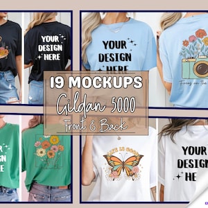 Gildan 5000 T-Shirt Mockup Front and Back Bundle | G-5000 Mockup | Gildan Shirt Mockup Bundle | Summer Aesthetic Tee&#39;s | Free 4 Design