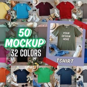 Bella Canvas 3001 T-Shirt Mockup Bundle: 50 Flat Lays, 32 Colors