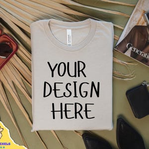 Bella Canvas 3001 Mockup: Heather Dust Folded Tee (Digital Download)