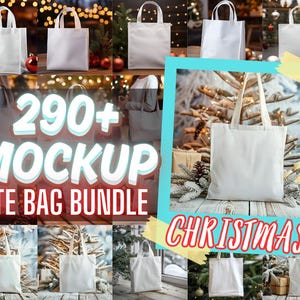 290+ Tote Bag Mockup Bundle, Christmas Theme Natural Tote Bag Mockup, Natural Shopping Bag Mockups, Festive Tote Bag Mockup, Holiday Bag