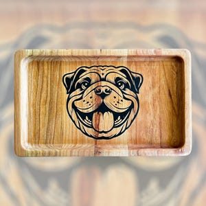 Personalisierte Hölzerne Bulldog Tablett: Rustikale Kirsche Hartholz Hunde Dekor