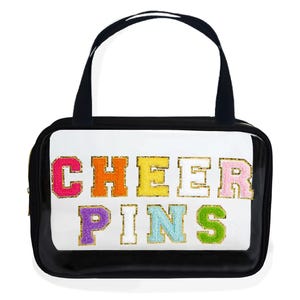 Borsa CHEER PINS con scritta in ciniglia. Porta spille da cheerleader. Regalo per cheerleader.