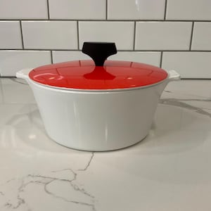 Vintage Corning Ware Buffet Server: White Pyroceram with Orange Lid