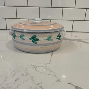 Caleca Pink Garland Hand Painted Casserole Pot with Cover-Made in Italy