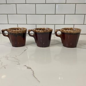 Hull USA Oven Proof Brown Drip Coffee/Tea Mug 4”- 3 pieces set….(Set 1 of 2 available)