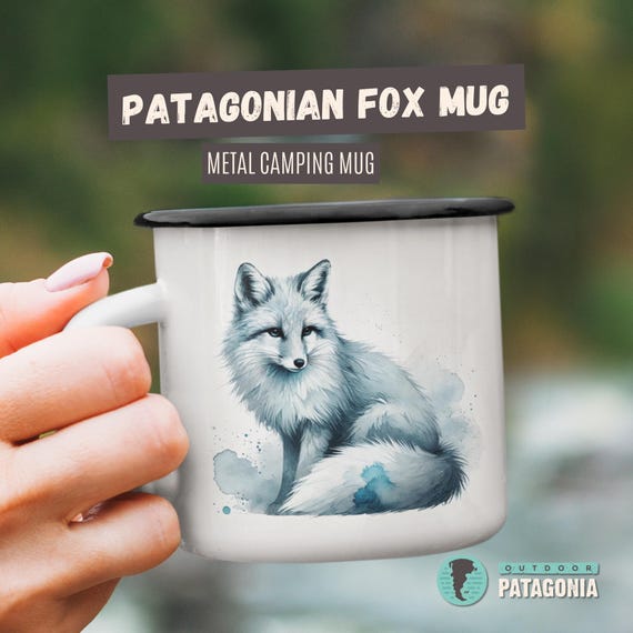 Patagonian Gray Fox Enamel Mug | 12oz Unbreakable Camp Cup | Fox Themed Gifts & Patagonia Souvenir