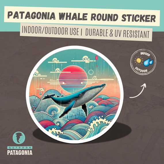 Patagonia Whale Sticker | Ocean Adventure Vinyl Decal | Waterproof Nature Art for Indoor & Outdoor